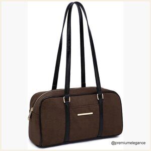Faux Suede Shoulder Bag Satchel Hobo Handbag 13"L Zip Closure